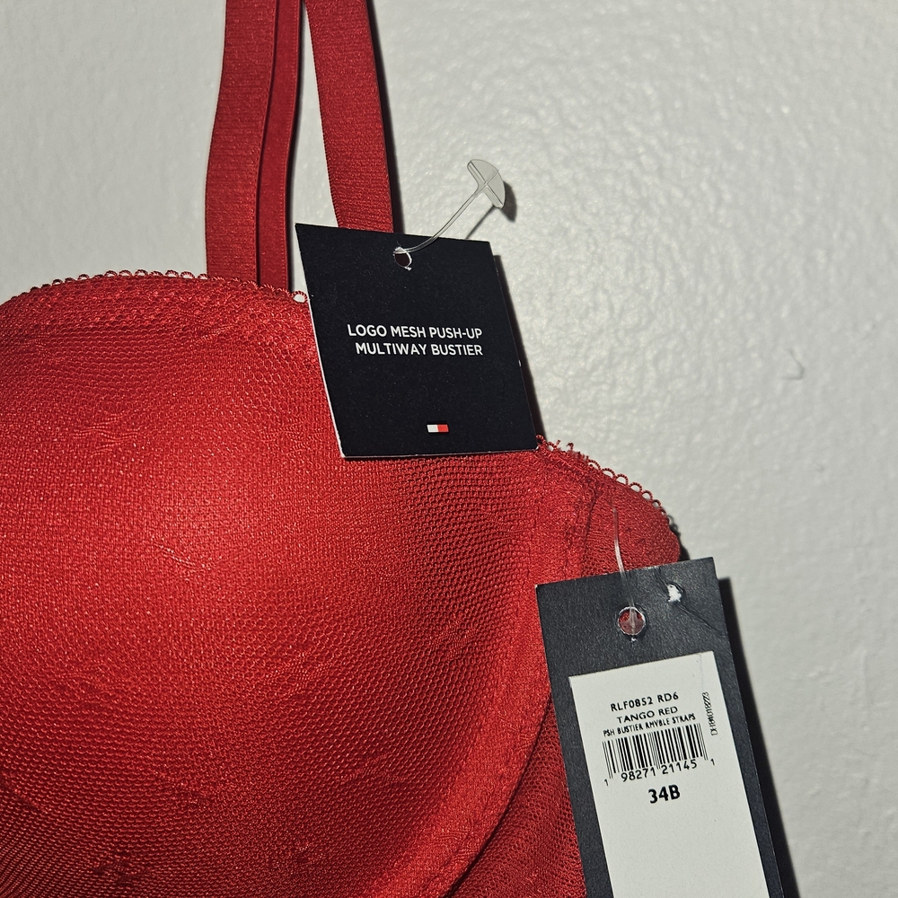 Tommy Hilfiger Red Women's Bra 34B Push Up Logo Mesh 5 Hoock Adjustable Sraps - Picture 2 of 15